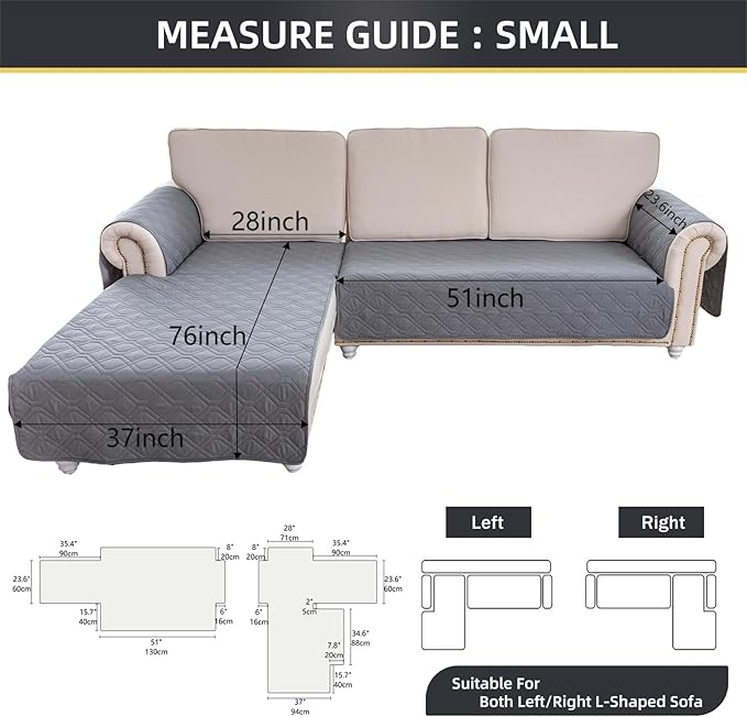 ele ELEOPTION 100% Waterproof 2 Piece Couch Cover Pet Blanket Sectional L Shape Sofa Cushion Cat Dog Bed Cover (Chaise Lounge + 2 Seat Covers) Light Gray