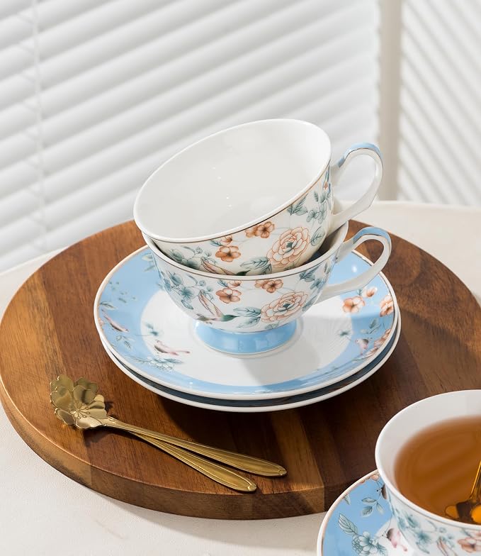 Jusalpha Porcelain Tea Set, 4 Cups and Saucers