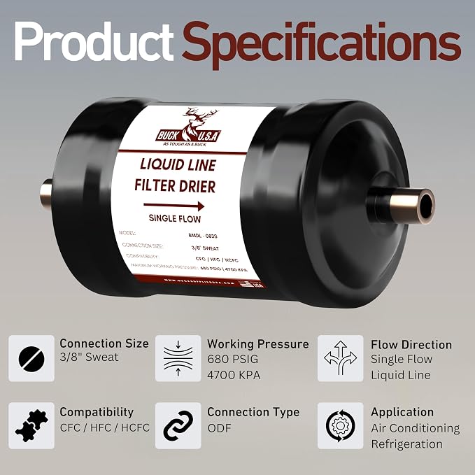 2 Pack Buck Single Flow Refrigerant Liquid Line Filter Drier 3/8" ODF Sweat