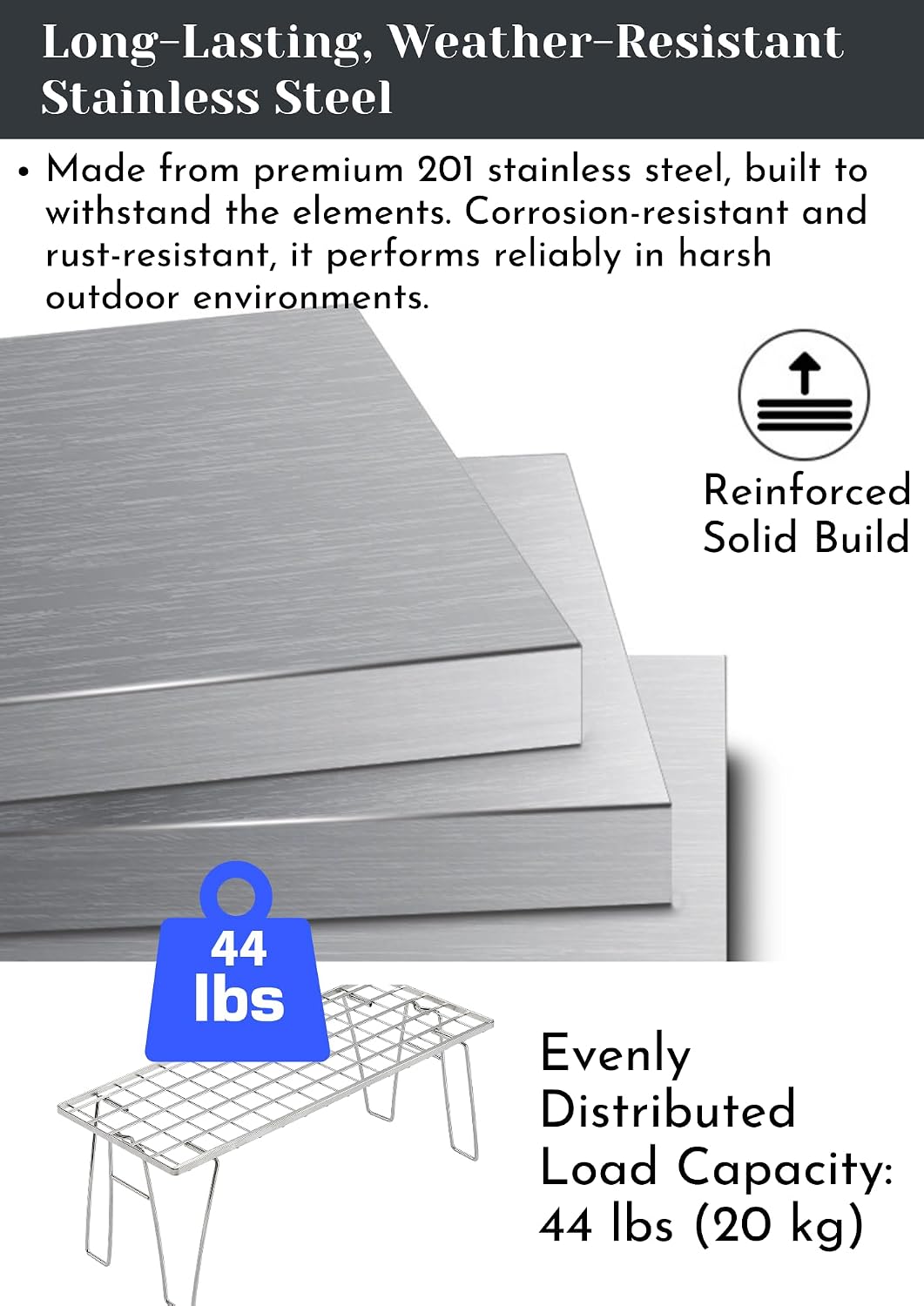 CAMPINGMOON Foldable Mesh Camping Rack Stackable Camp Storage Shelf Fire Pit Side Table Portable Outdoor Organizer Stainless Steel T-225A