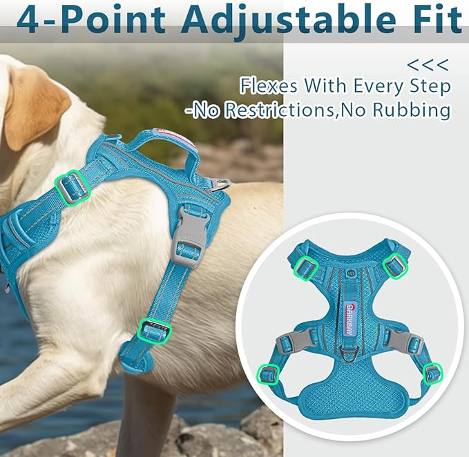 BARKBAY Dog Harness No Pull with ID Tag Pocket - Heavy Duty, Reflective, Easy Control for Large Dogs(Ocean Blue,M)