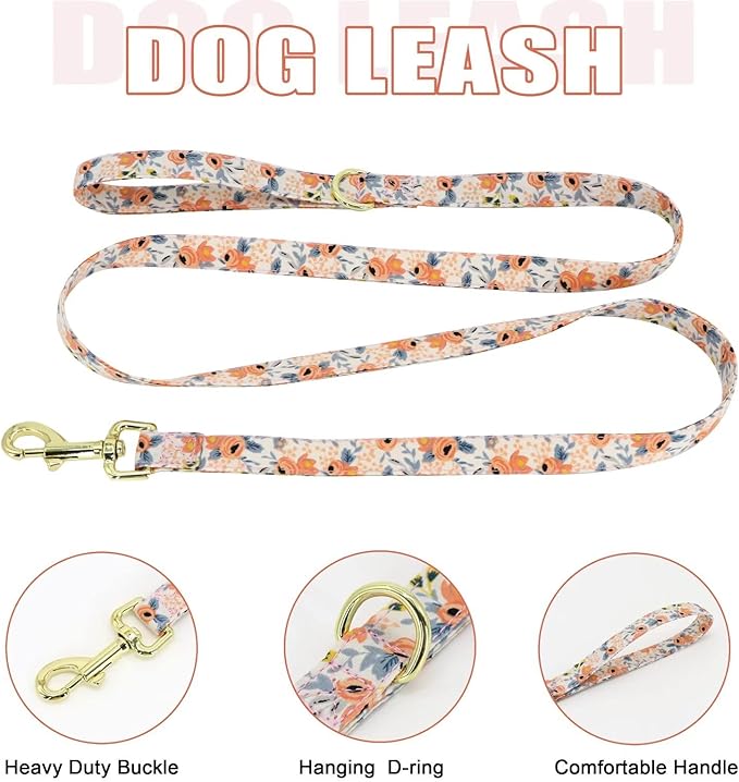Beirui Cute Girl Dog Collars, Harnesses & Leashes Set - Adjustable Dog Collar and Leash Set with Flower - Soft Mesh Dog Vest Harness for Puppies Small Medium Dogs (Orange,M)