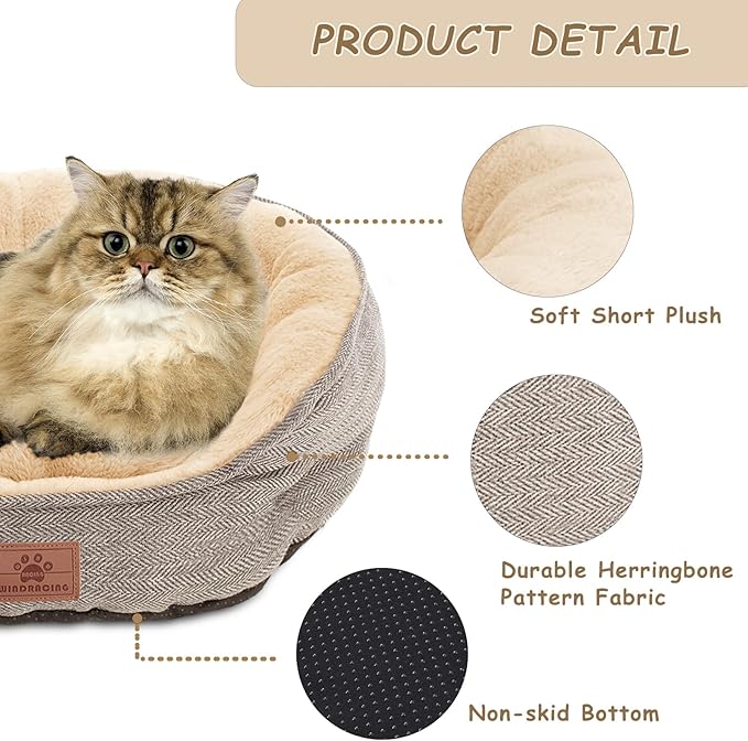 WINDRACING Cat Beds for Indoor Cats, Dog Bed for Small Dogs Breeds, Soft Kennel Bed, Comfy Durable Pet Sleeping Bed, Washable Roun Cat Bed & Non-Slip Bottom, Size 21" L x 18" W x 7" Th