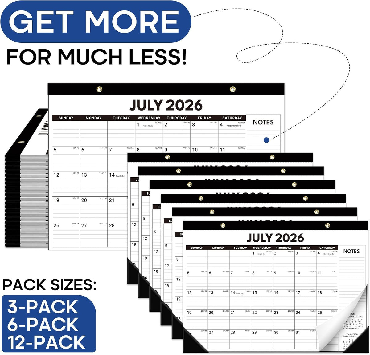 Taja 6 Pack of Desk Calendar 2026-2027, Jul 2026-Dec 2027, 17" x 12"