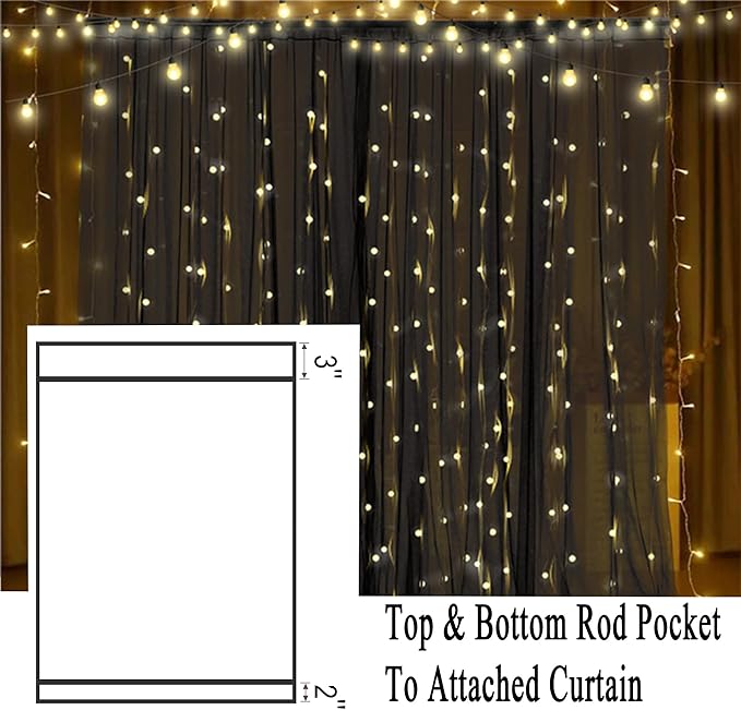 Extra Wide Outdoor Curtains Waterproof Black Voile Mesh Screen Lightweight