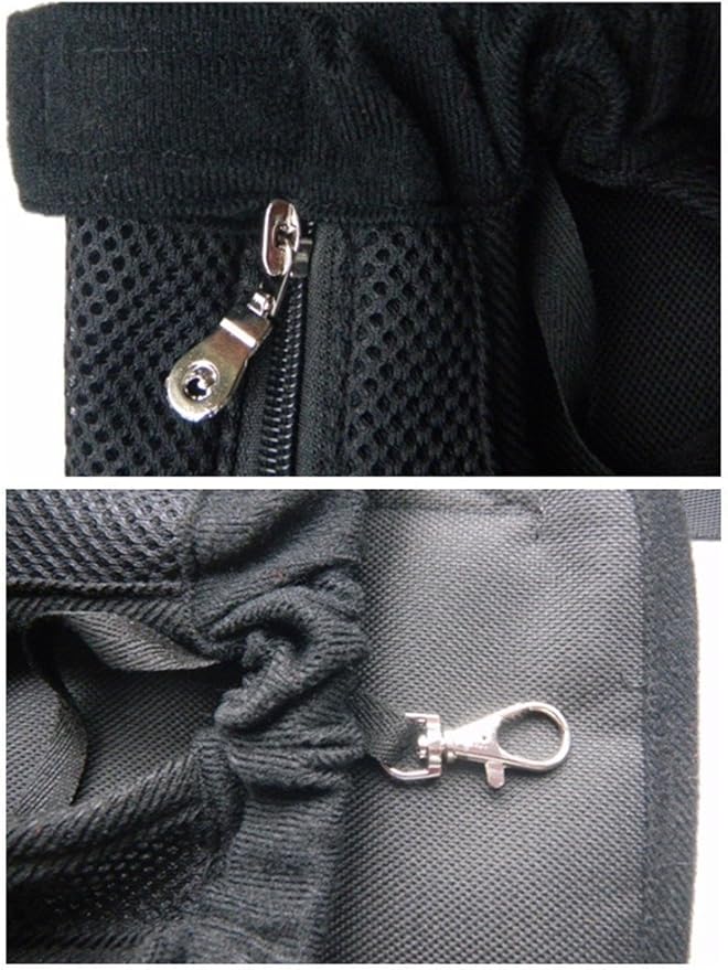 Pet Dog Puppy Cat Carrier Five Holes Backpack Double Shoulder Straps Canvas Cotton Front Chest Backpack Bag(Black, Medium)