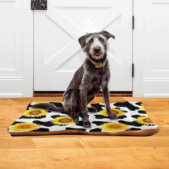Pet Bed Milk Cow Print Sunflower Dog Bed Mat Absorbing Non Slip Pad Pet Sleeping Mat for Small, Medium, and Large Dogs Puppy Cat 36 in x 24 in