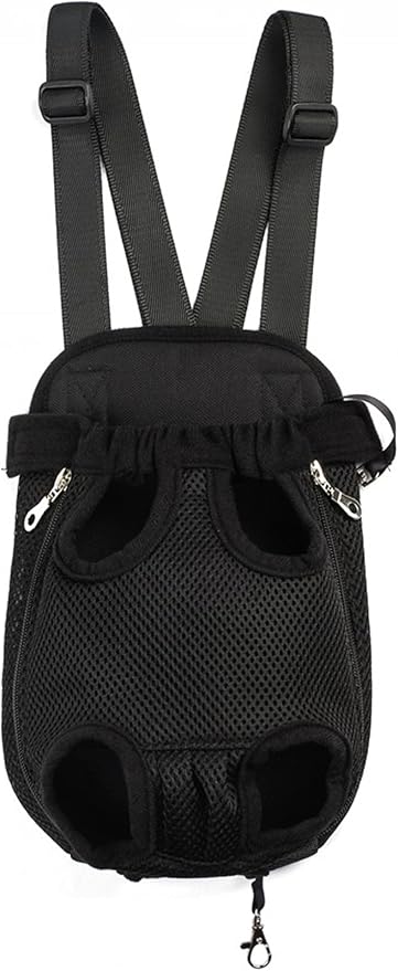 Pet Dog Puppy Cat Carrier Five Holes Backpack Double Shoulder Straps Canvas Cotton Front Chest Backpack Bag(Black, Medium)