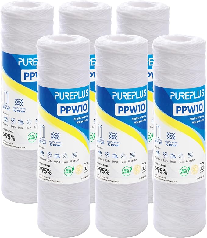 PUREPLUS 10 Micron 10"x2.5" Whole House String Wound Sediment Filter