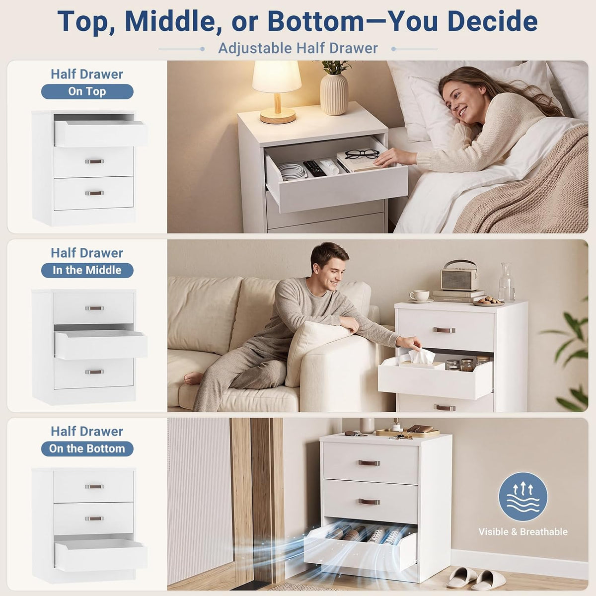 Closet Drawers Set of 2, Wood Closet Organizers and Storage, White