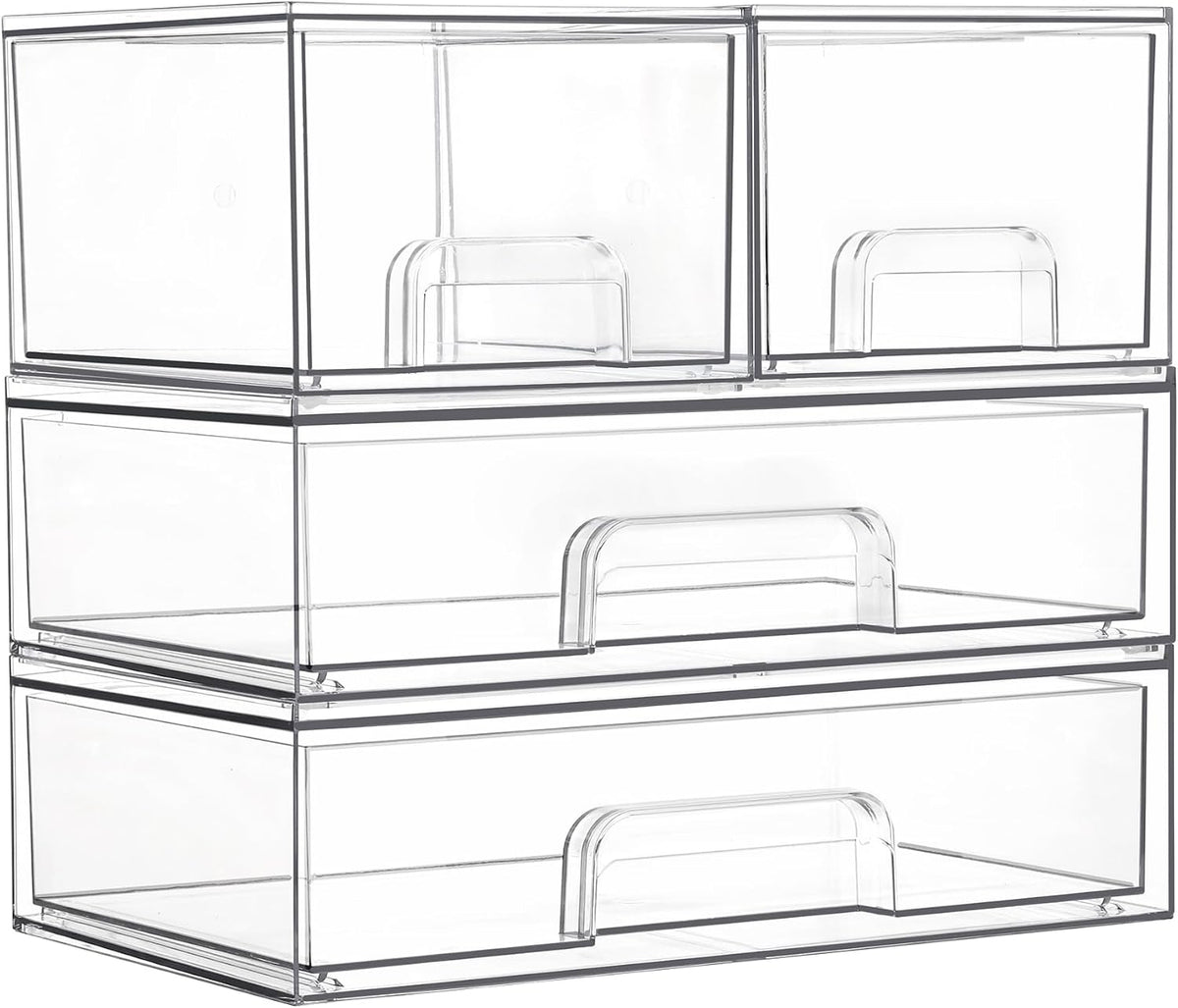 Vtopmart Clear Stackable Storage Drawers Set of 4, Plastic Organizer Bins