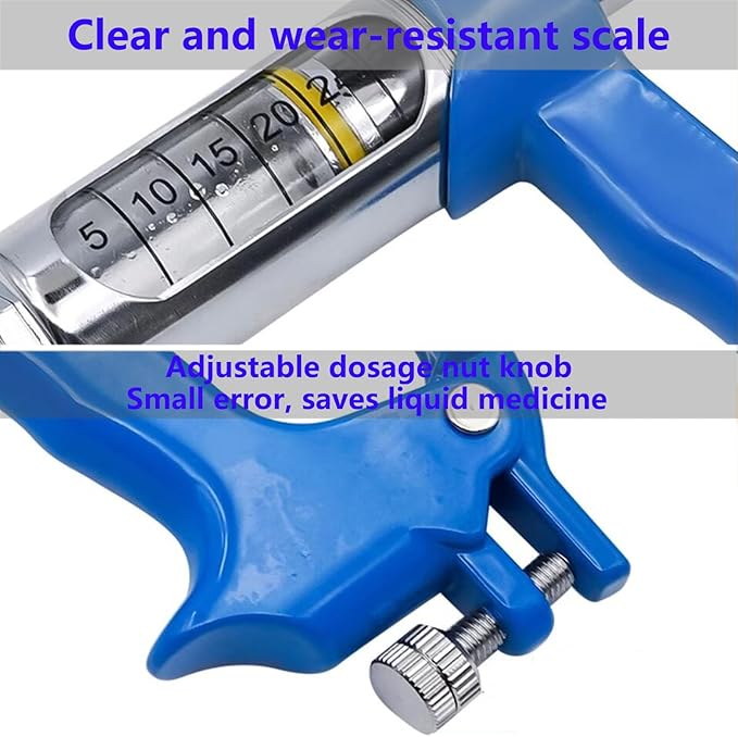 30 ML Adjustable Veterinary Metal Feeding Gun, Continuous Drench Gun Continuous Dosing Device Veterinary Medicine Dispenser Husbandry Autonomous Feeding Tool, for Pig Cow, Sheep, Horse
