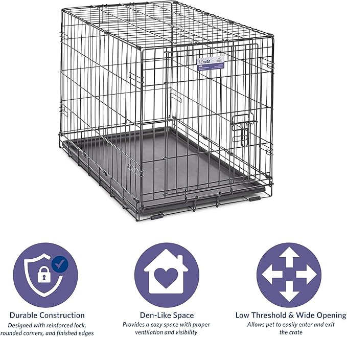 MidWest Homes for Pets 30-Inch iCrate for Medium Breeds, 21-40 lbs, Single Door Folding Dog Crate with Divider Panel, Leak-Proof Tray & Secure Latch, Portable, Durable & Easy to Assemble