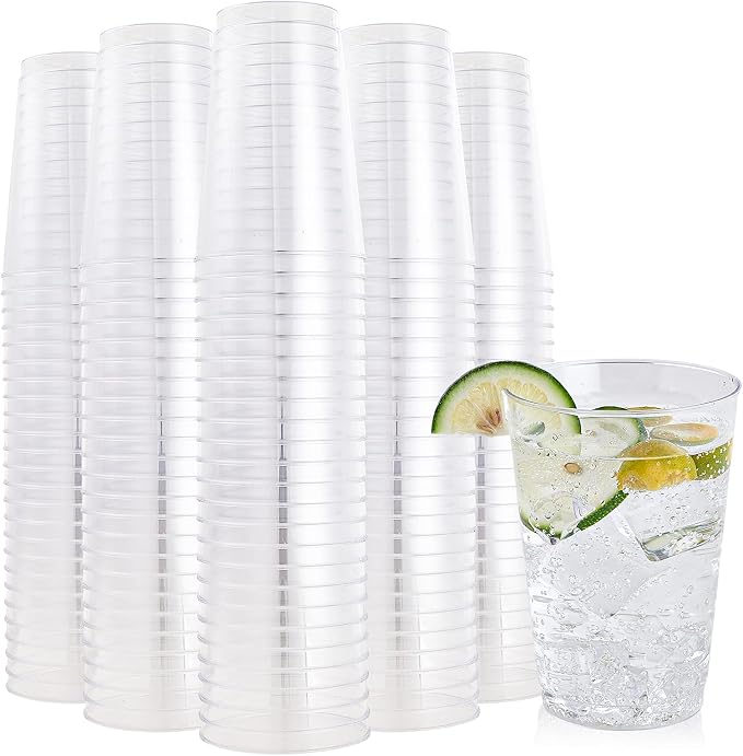 FOCUSLINE 200 Pack 12 oz Clear Plastic Cups, Disposable Cups Reusable Plastic