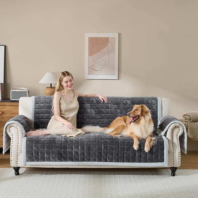 Couch Cover for Dogs Washable,Anti-Slip Back Cat Mat Pet Pad Blanket for Furniture Protector,Fuzzy Pet Sofa Cover for 3 Cushion Couch Sofa Pets Friendly (Dark Gray, 1pc/36"x65"/Seat Cover)