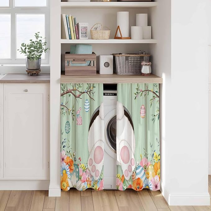 Easter Kitchen Tier Curtains 45 Inch Long 2 Panel Set, Rod Pocket Short Window