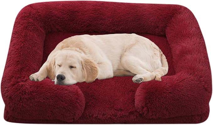Dog Beds Large Sized Dog Orthopedic, Sofa Dog Bed with Waterproof Lining and Nonskid Bottom, Rectangle Washable Dog Bed for Medium Small Dogs and Cats Comfortable (Color : Red, Size : 17 x 15)