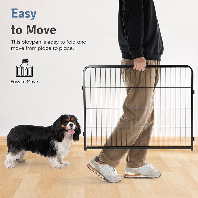 DUMOS Dog Playpen Indoor, Metal 32 Inch 12 Panels Foldable Pet Fence with Door, Outdoor Small Medium Large Dog Puppy Portable Exercise Play Pen for RV Camping, Trips, Play Yard