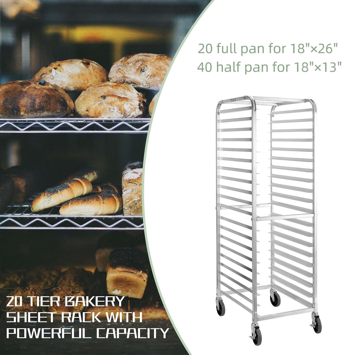Hally Bun Pan Rack 20 Tier with Wheels Commercial Bakery Racking Aluminum