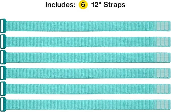 Wrap-It Storage Cinch Straps - 12" (6-Pack) Turquoise - Reusable Cable Organizer and Home Office Organizer Cord Wraps for Appliances