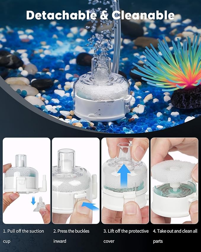 Pawfly Mini Aquarium Air Pump, Ultra Quiet Oxygen Aerator Kit for 1-15 Gallon Fish Tanks with Air Tubing, Air Stone, Check Valve & Suction Cups