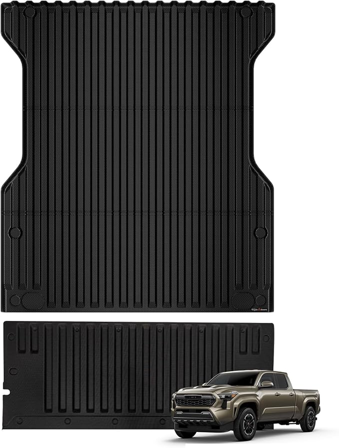 TripleAliners for Tacoma 2024 2025 | Truck Bed Mat & Tailgate Mat | All Weather Liners Compatible with 2024+ Toyota Tacoma Accessories Cargo Liner Protection (Fit 5FT Truck Bed), 2PCS