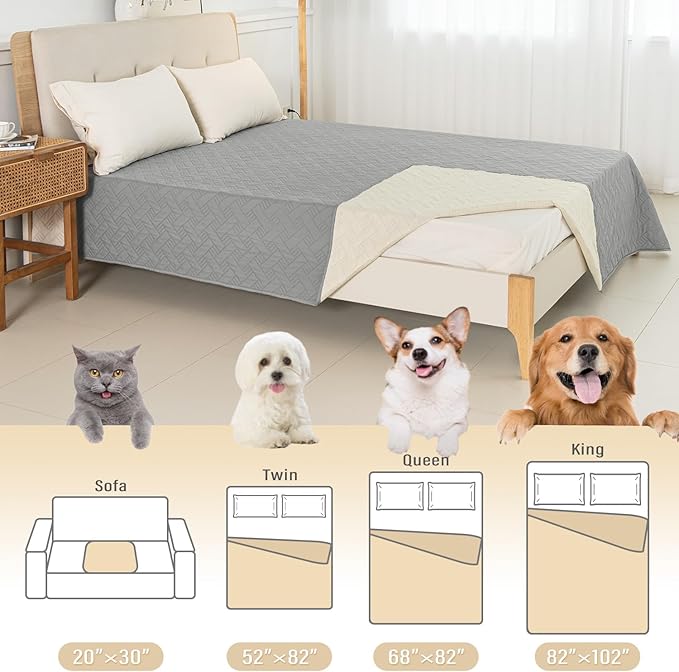 BOCTOPUG Dog Bed Cover for Pets Blankets Rug Pads for Couch Protection Waterproof Bed Covers Dog Blanket Furniture Protector Reusable Changing Pad (Light Grey+Ivory, 82"x102")
