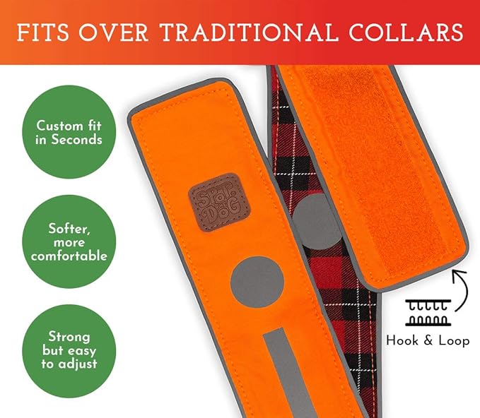 SPOT THE DOG! Reflective Dog Collar - Adjustable Pet Collars, Safe, Durable, Comfortable Dog Walking Accessories for Small Dog, Hunting Dog, Puppy, Boy, Girl Dog Collars (Blaze Orange, Red Plaid, S)