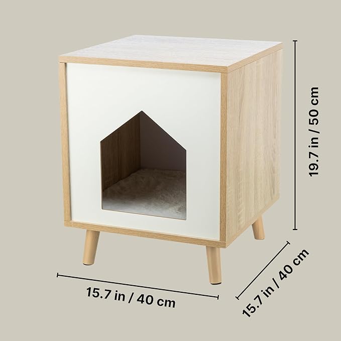 Trixie Isa Indoor Cat Condo, Modern Cat Bed Side Table & Nightstand, Cat Hideaway Cave with Cozy Cushion