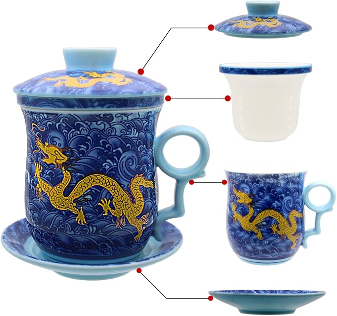 Porcelain Tea Cup with Infuser Lid and Saucer Sets