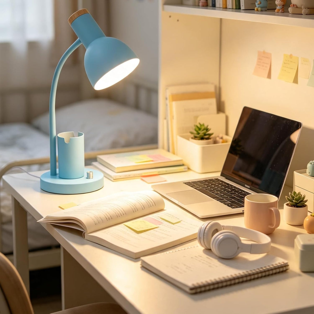 Adjustable Metal Desk Lamp with Pen Holder,Flexible Neck Table Lamp