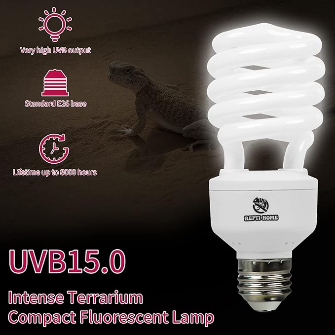 UVB Reptile Light 15.0, 13W Intense UVA UVB Bulb for Reptiles, Terrarium Compact Fluorescent Lamp, Reptile UVB Light Bulb for Desert Reptiles & Amphibians
