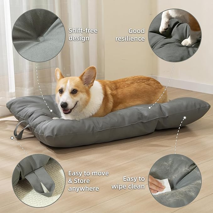 Chew Resistant Dog Bed for Small Dogs - Durable 23"x17" Kennel Pad with Soft Plush Filling, Machine Washable Crate Mat for Aggressive Chewers, Indoor Outdoor Pet Bed, Gray