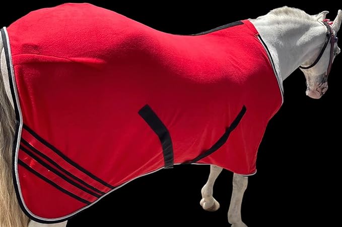 Majestic Ally Anti Pill Fleece Horse Blanket/Sheet with Silver Braided Rope (Red, 78)