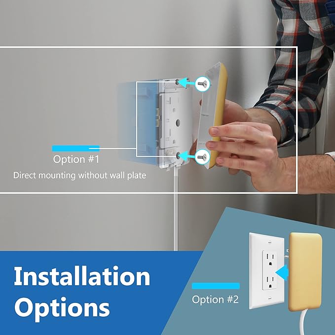 LIDER Flat-Face Outlet Extender with 3 Receptacles, Ultra-Thin Wall Plate Plug with Cord Extender and 3-Outlet Power Strip, 8ft Cord, LWE8-315-GD, ETL-Listed, Gold