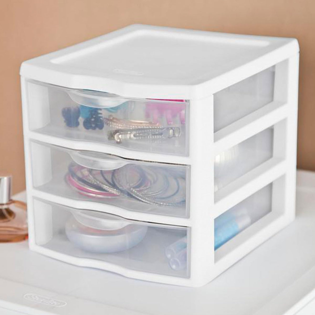 Sterilite Clearview Plastic Multipurpose Small 3 Drawer Desktop Storage Organization Unit for Home, Classrooms, or Office Spaces, White, (Pack of 6)