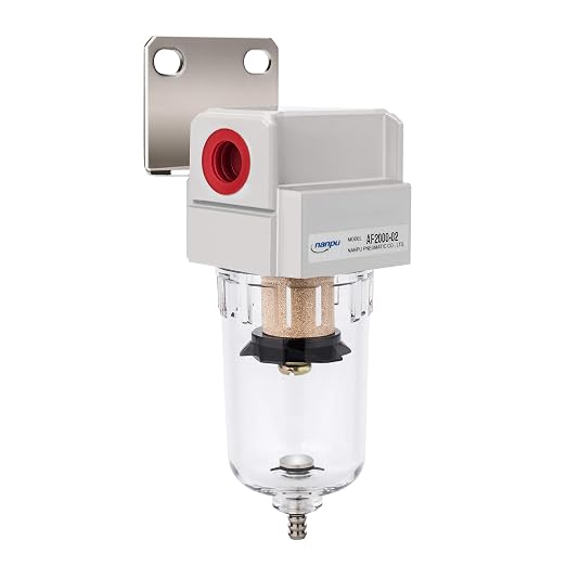 NANPU 1/4" NPT Compressed Air Line Filter, 5 Micron Brass Element, Poly Bowl