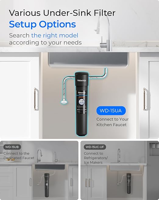 Waterdrop 15UA Under Sink Water Filter System, 2 Years, Bad Taste & Odor