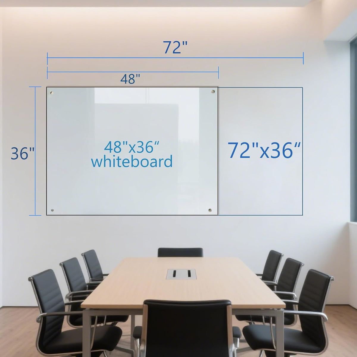 KIZZBY Glass Dry Erase Board - Magnetic Whiteboard, 72"X36" Frameless White Board Clear Glass Boards with Super Strong Magnets, Wall Mounted for Office, Classroom and Home