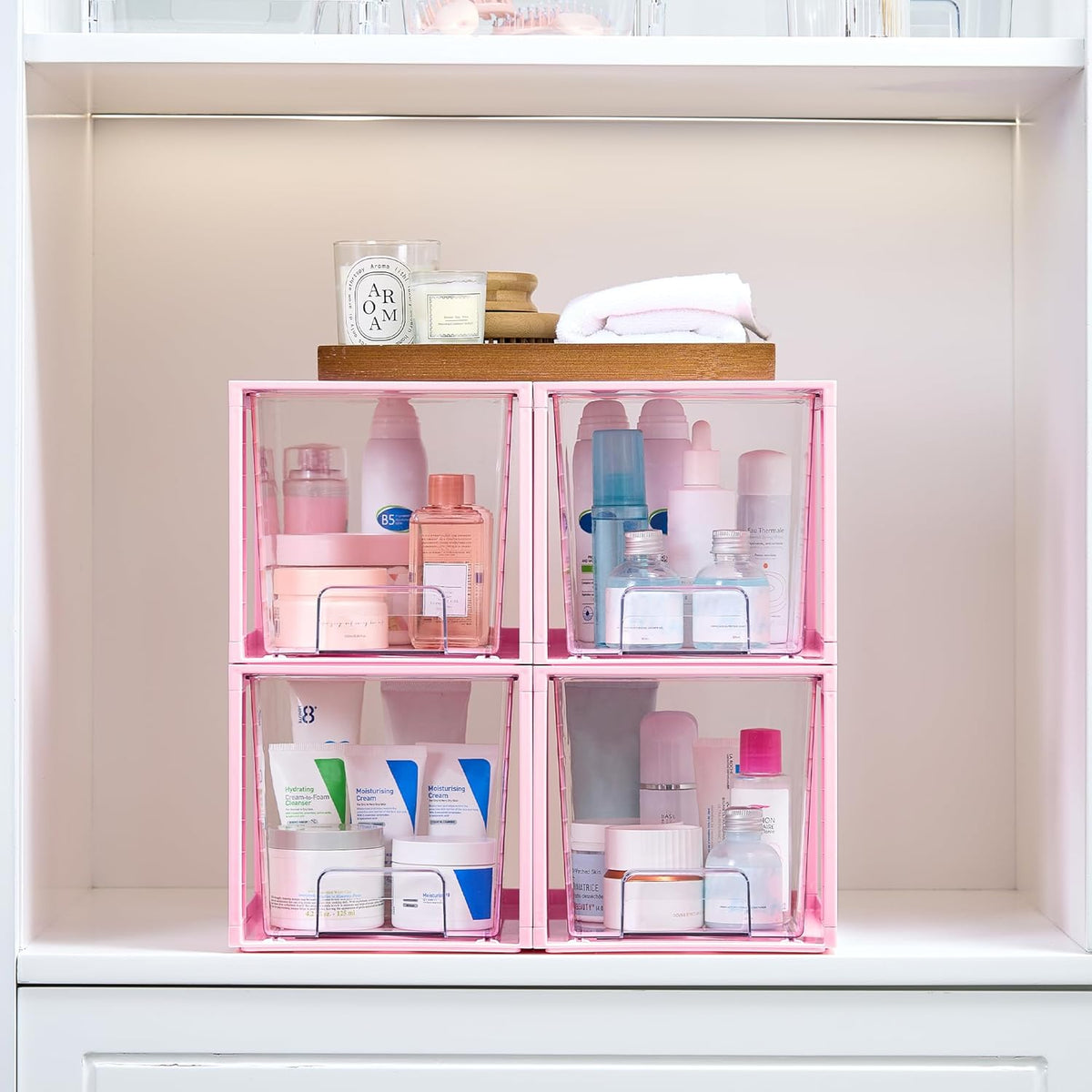Vtopmart 4 Pack Large Stackable Storage Drawers, Pink