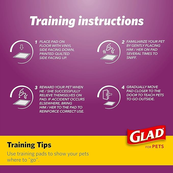 Glad for Pets Washable Training Pads, Medium Size (24”x36”), 6 Pack Gray with Paw Prints| Re-usable Cloth Dog Training Pads with 3 Layers of Leak Protection and No Slip Grip Vinyl Bottom