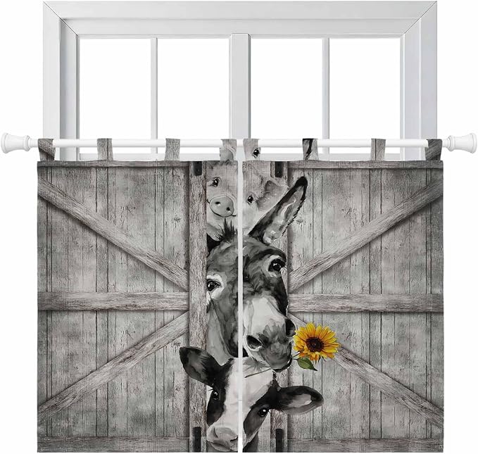 Funny Farm Animals Bedroom Curtains 63 Inch Length, Window Curtains Tab Top