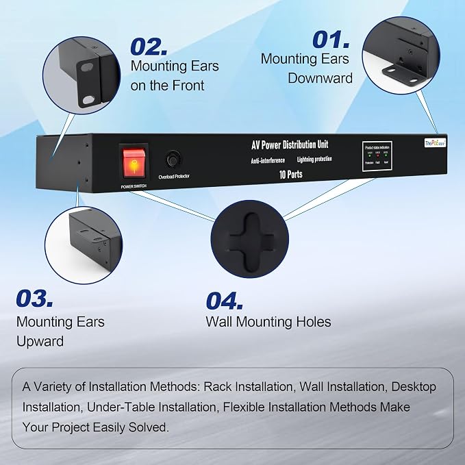 10 NEMA 5-15R Outlet Surge Protector PDU, 120V 15A 3600J 10KA, 1U Rack Mount