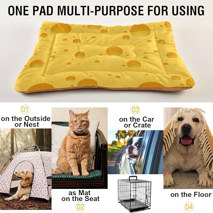 Cheese Pattern Pet Bed Cute Dog Bed Mat Absorbing Non Slip Pad Pet Sleeping Mat for Small, Medium, and Large Dogs Puppy Cat 24 in x 18 in