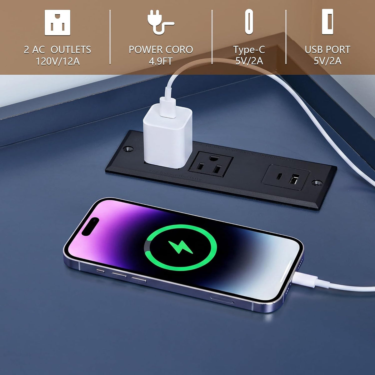 Corner Record Player Stand with Charging Station & USB Ports