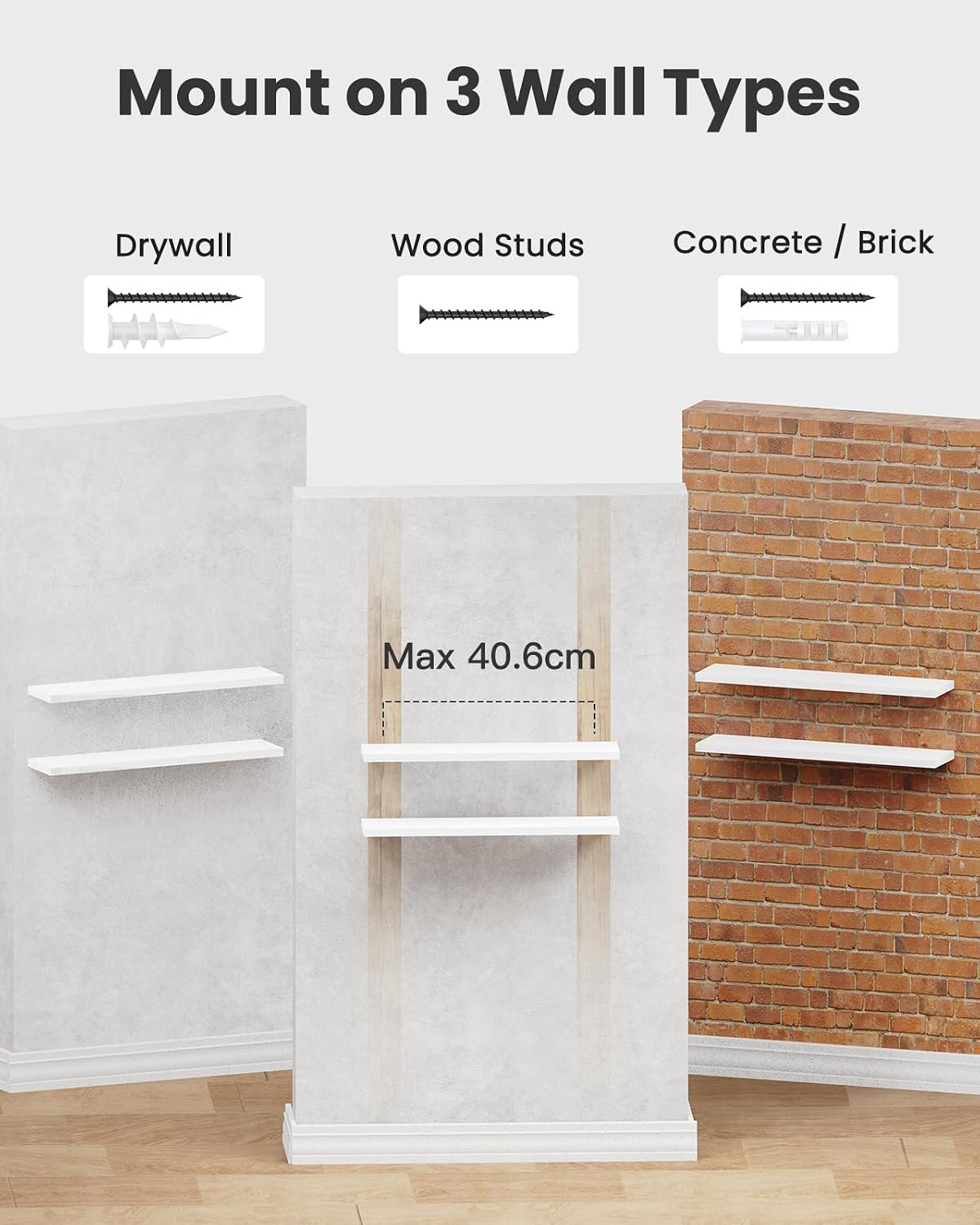 Amada 24 Inch Floating Shelves with Invisible Brackets, Set of 2, White