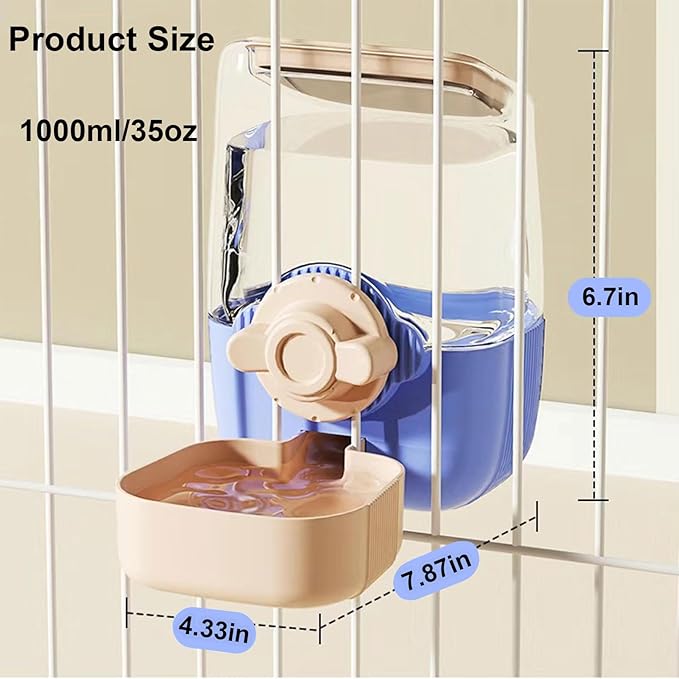 35oz Rabbit Water Bottle, Pet Hanging Automatic Water Dispenser for Small Animal Ferret Guinea Pig Chinchilla Dog Cat (Cage Grid Spacing 1.1''-2.1'') (Blue-Pink)