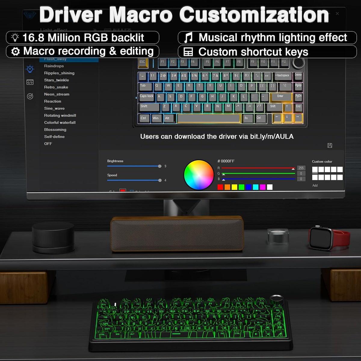 AULA F75 Pro Wireless Mechanical Keyboard with Knob,75% Hot Swappable Custom Gaming Keyboards,RGB Backlit,Pre-lubed Switches,Side Printed PBT Keycaps Creamy Sounding Computer Keyboard, Line Black