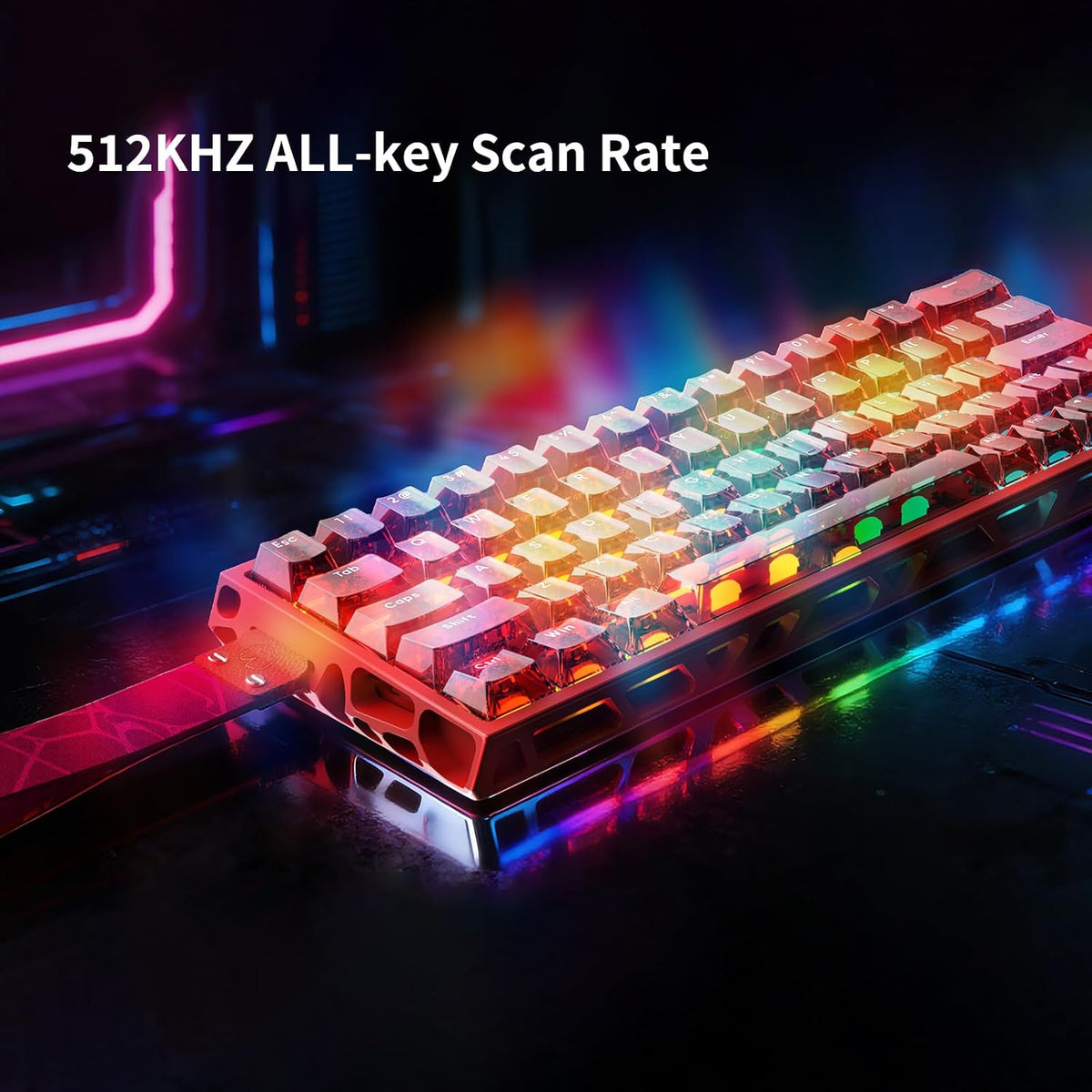IROK MG63 64 Keys Wired Magnetic Switch Keyboard, 512KHZ All Keys Scan Rate, PCB Nano-Coating Waterproof, ARGB Light and Shadow Coexist 8KHZ/CNC Carved Aluminum Gaming Keyboard (Red)