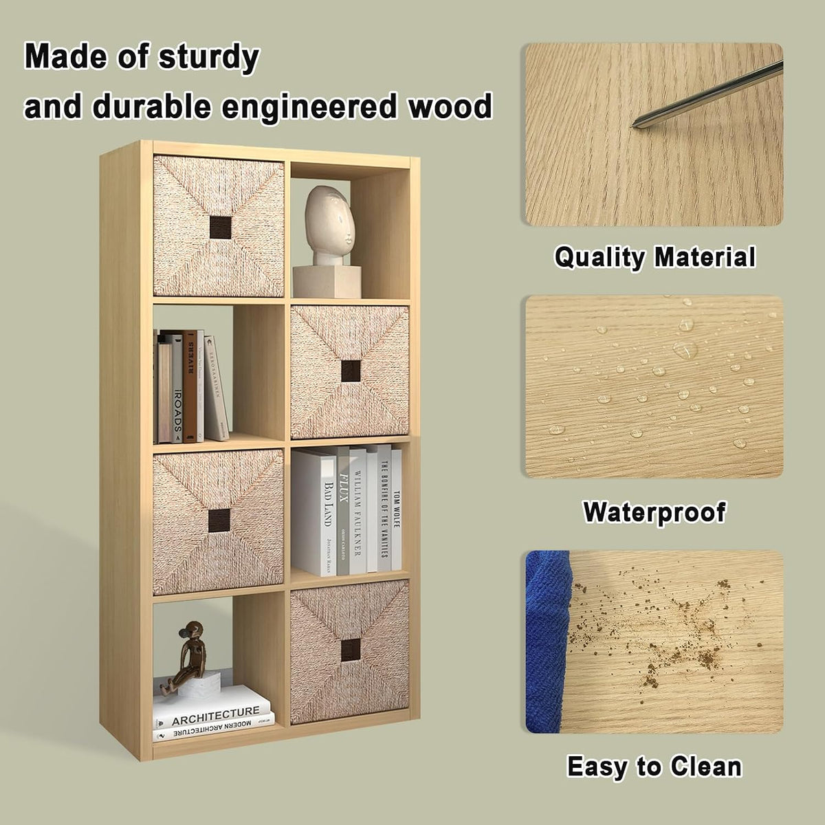 CTESNE【2026 Wooden Thick Frame 8 Cube Storage Organizer Shelf with Anti-Tipping Kits + Reversible Open Back Bookcase, Horizontal and Vertical Dual-use（Oak Color,11inch）